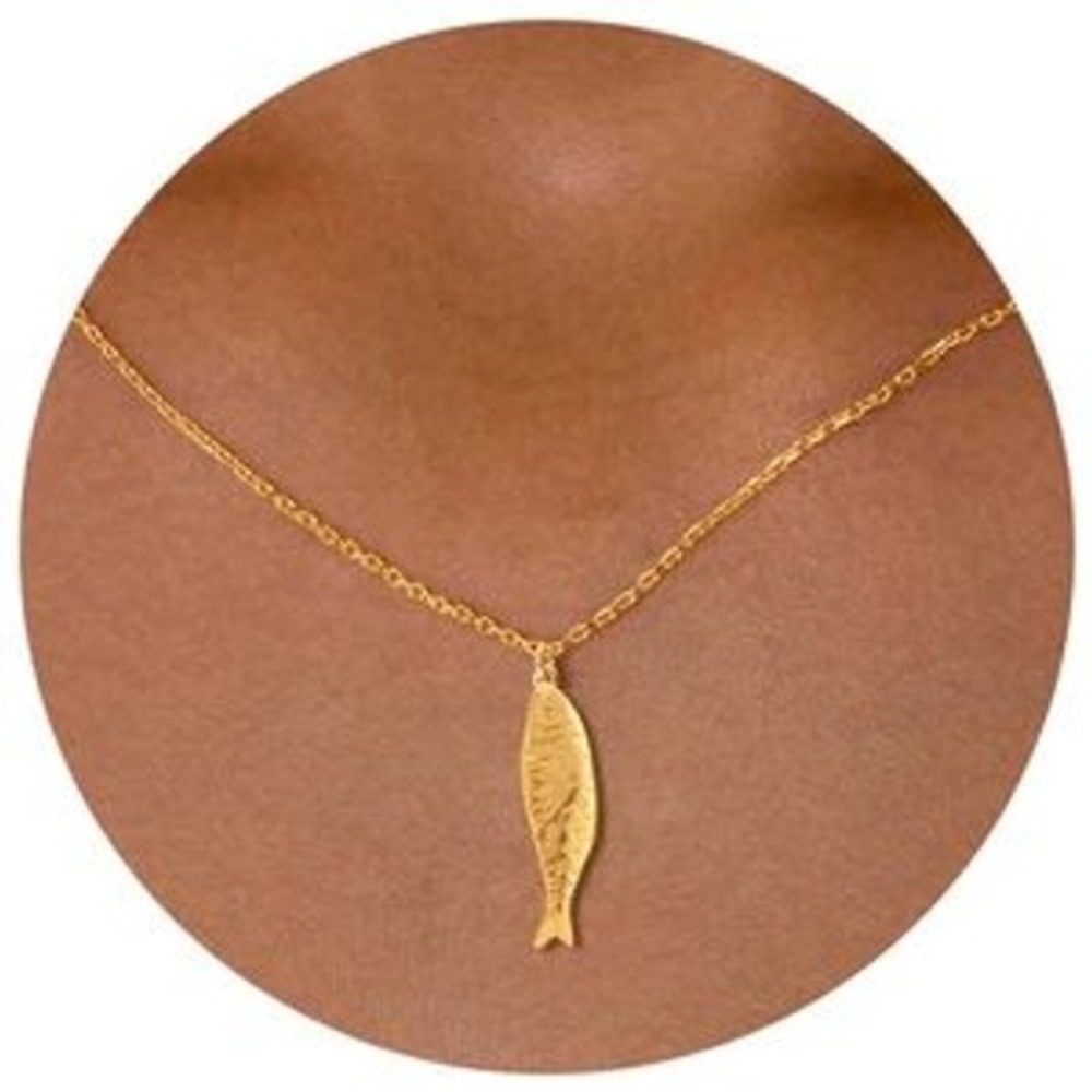 18K Gold Plated Stainless Steel Fish Pendant Necklace Sardine‎ Nautical Jewelry